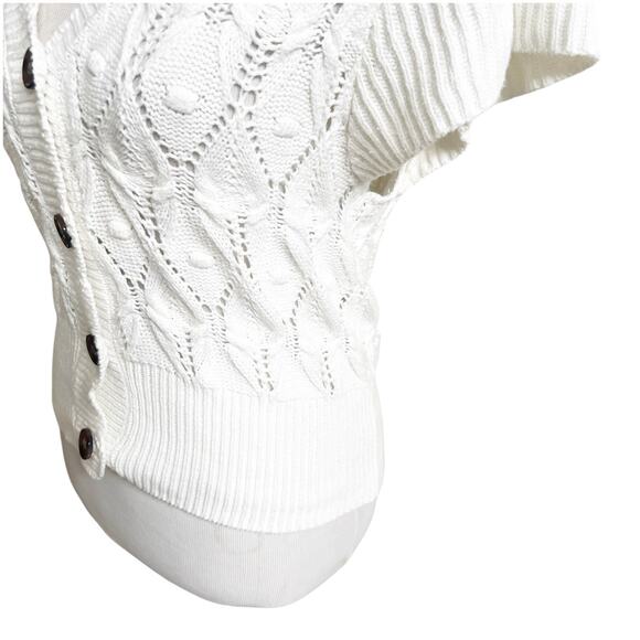 Rye Grass Cropped Cardigan Crochet Cable Knit Sweater Size Medium White V-Neck - Picture 5 of 10